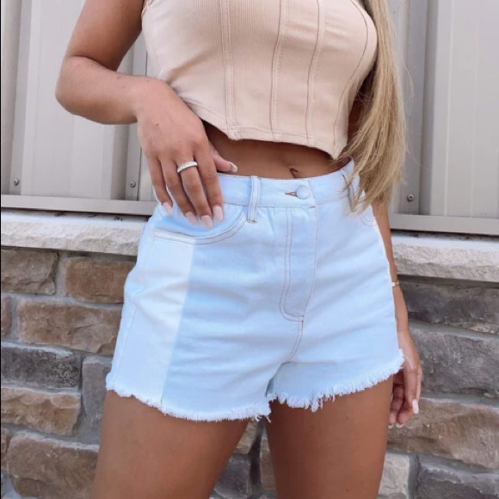 Two Sided Colorblock Denim Shorts